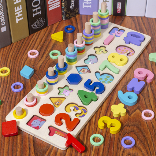 Wooden Educational Children'S Toy Three-In-One Color Number Shape Matching Puzzle - Toys Ace