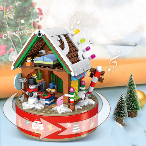 Music Box Kids Building Blocks Christmas Tree Ornaments Rotating LED Shining Music Box DIY City Bricks for Children Gift - Toys Ace