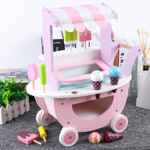Wooden Kitchen Toy Play House Simulation Ice Cream Cart - Toys Ace