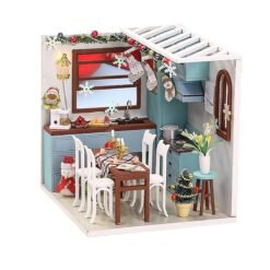 Wooden Dining Room DIY Handmade Assemble Doll House Miniature Furniture Kit Education Toy with LED Light for Collection Birthday Gift - Toys Ace