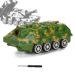 Dark Olive Green Electric Acousto-optic Universal Wheel Transform Armed Vehicle Model with LED Lights Music Diecast Toy for Kids Gift