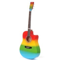 Orange Red Andrew 41 Inch Mahogany Laser Engraving Sound Hole Rainbow Color Acoustic Guitar for Guitar Player