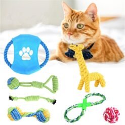 Sandy Brown 7Pcs Pet Dog Rope Chew Toy Set Tough Knot Ball Cotton Teething Chewing Toys