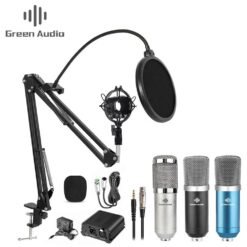 Black GAM-800 Green Audio Condenser Microphone Kit for Karaoke Living Recoarding with Phantom Power