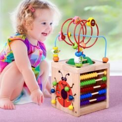 Wooden children's puzzle beetle surrounded by large beads (Wood) - Toys Ace