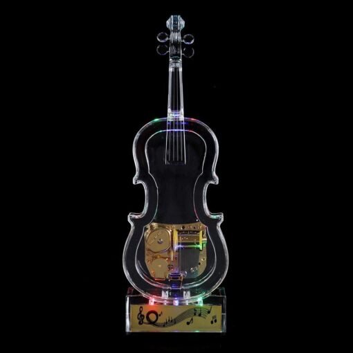 Black Mechanical Wind-up Violin Shape Music Box Home Decoration Birthday Gifts