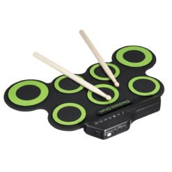 Dark Khaki Green Electronic Drum Set Kit USB Power Audio Cable Portable Educational Pads