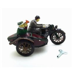 Motorcycle With Passenger In Sidecar Retro Clockwork Wind Up Tin Toys With Box - Toys Ace