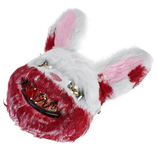 Dark Red Bloody Rabbit Plush Mask Halloween Ghost Festival Horror Mask Cute Rabbit Headgear