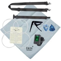 Gray Guitar Accessories Set with Guitar Picks Tuner String Clip Strap Cleaning Cloth