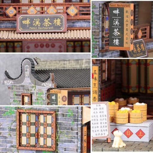 DIY Wooden Dollhouse With Furniture LED Light Kits Miniature Chinese Teahouse Building Model Puzzle Toy Festival Gift - Toys Ace