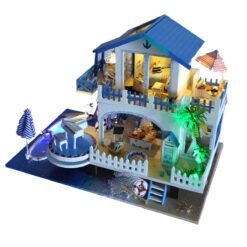 Light Steel Blue DIY Handcraft 3D Wooden Toy Miniature Kit Dollhouse LED Lights Music House Gift