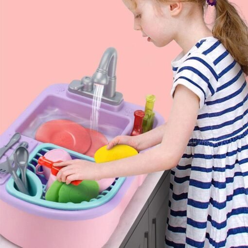 Kids Girls Kitchen Sink Pretend Play Toys Set Real Working Faucet & Washing Tools - Toys Ace