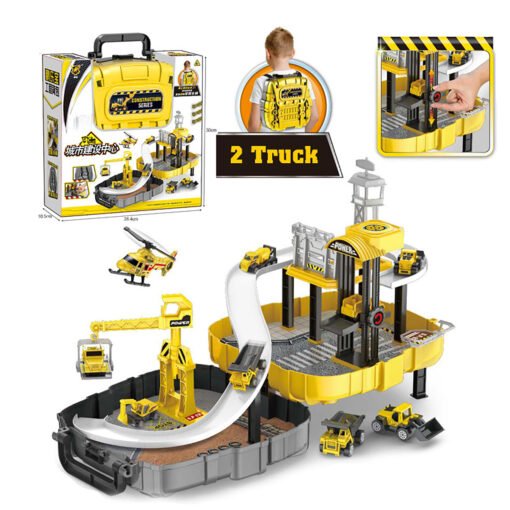 Dark Goldenrod Construction Toys Sets Children's Construction Engineering Set Collection Model Vehicles Metal Tractor Toys Including Tire Shape Track Station Boy Toy Gift