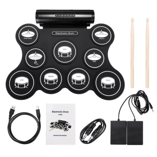 Dark Slate Gray iword G3009L 9 Pad Electronic Roll Up Drum Portable Electronic Drum Kit USB MIDI Drum with Drumsticks Foot Pedals  (white)