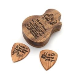Wooden Guitar Pick Box Holder Collector with 2 PCS Wood Picks Guitar Picks Guitar Accessories