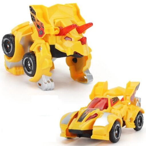 Goldenrod Electric Transformed Dinosaur Chariot Car Diecast Model Toy with LED Lights for Kids Gift
