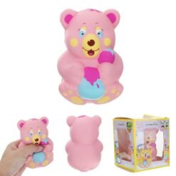 Xinda Squishy Strawberry Bear Holding Honey Pot Pink Slow Rising With Packaging Collection Gift Toy - Toys Ace