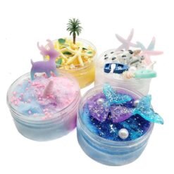 Sandy Brown Fluffy Slime Brushed Mud Mermaid Tail Starfish Coconut Tree DIY Slime Set Decompression Toy