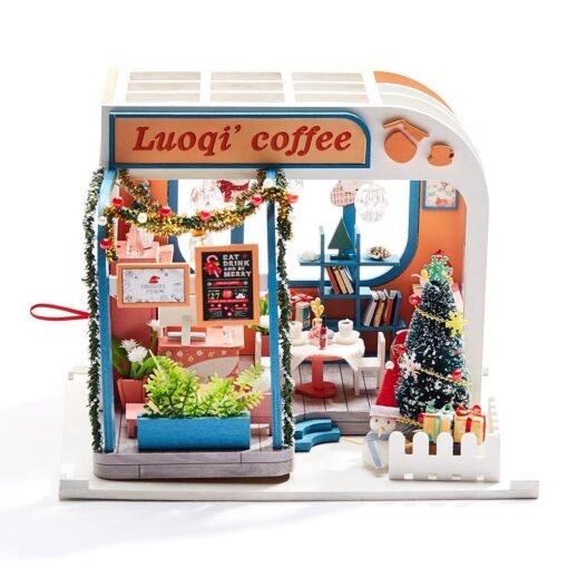 iiecreate K-046 DIY Assembled Luoqi Coffee Cabin Doll House Christmas Gifts Model Toy - Toys Ace