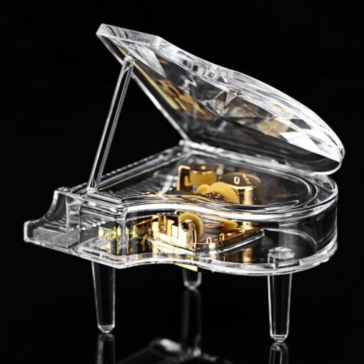 Sandy Brown Acrylic Piano Shape Music Box with Light Home Decoration Birthday Gifts