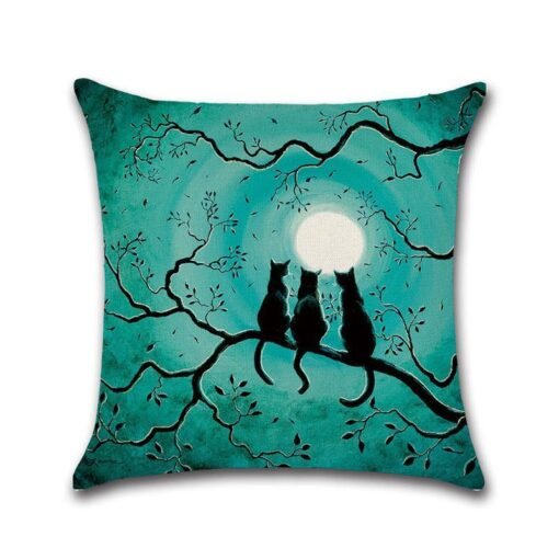 Cadet Blue Halloween Series Ancient House Witch Pumpkin Cat Pillow Cover Decorative Toys