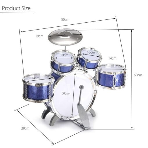 Light Slate Gray Kids Jazz Drum Set Kit Musical Educational Instrument 5 Drums 1Cymbal with Stool Drum Sticks Percussion Instrument