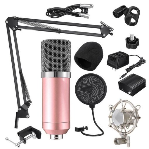 Light Pink BM700 Microphone Condenser Sound Recording Microphone With Shock Mount For Radio Braodcasting Singing Recording KTV Karaoke Mic