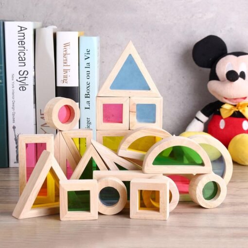 Bisque Kidpik 24PCS Wooden Rainbow Blocks Toys Construction Building Toy Set Stacking Blocks