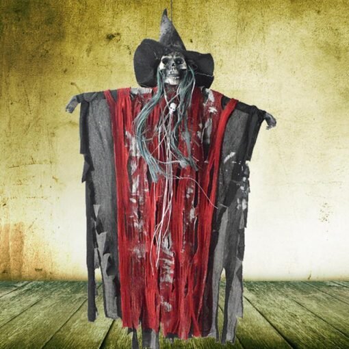 Brown Halloween Hanging Ghost Witch Voice Red Light Eyes Party Decoration Toys Supplies