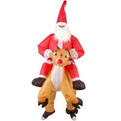 Firebrick Christmas Party Home Decoration Inflatable Ride Deer Santa Claus Costume Toys Props For Kids Gift