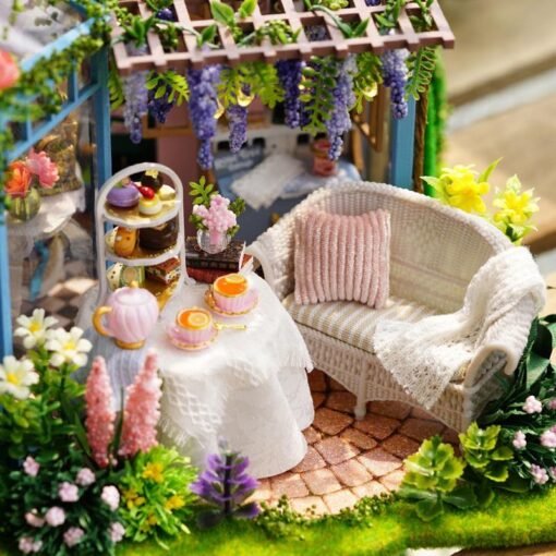 Cuteroom A068 DIY Cabin Rose Garden Tea House Handmade Doll House Model With Dust Cover Music Motor - Toys Ace