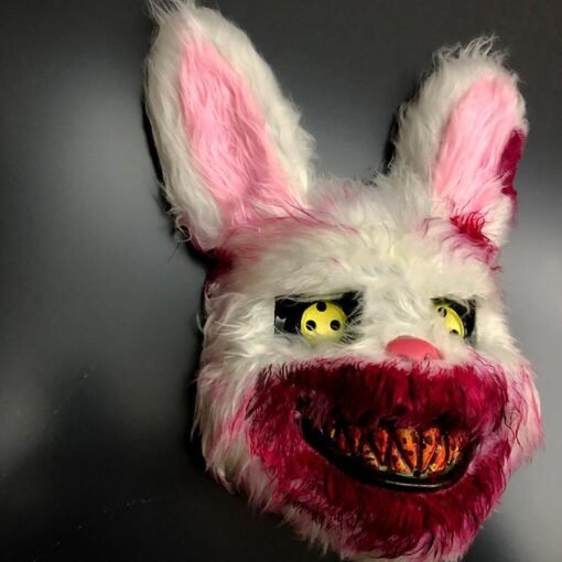 Gray Bloody Rabbit Plush Mask Halloween Ghost Festival Horror Mask Cute Rabbit Headgear