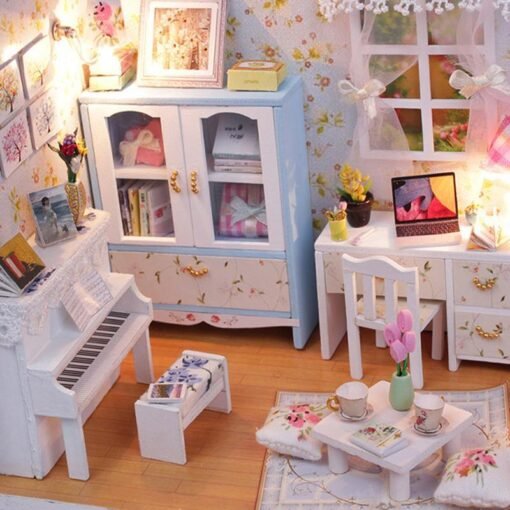 Wooden DIY Handmade Assemble Miniature Doll House Kit Toy with LED Light Dust Cover for Gift Collection Home Decoration - Toys Ace