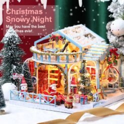 IIECREATE 2020 New Christmas K-058 Christmas Snowy Night DIY Assembled Cabin with Doll Three-piece Set With Dust Cover - Toys Ace