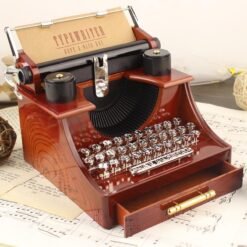 Vintage Typewriter Style Mechanical Music Box Jewelry Storage Box with Drawer Home Decoration Christmas Valentine's Day Gifts
