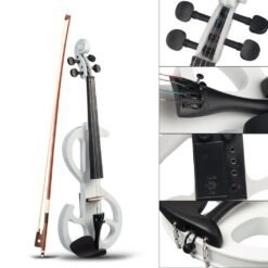 NAOMI Full Size 4/4 Electric Violin Set w/ Bow + Hard Case + Headphones + Audio Cable Musical Instrument for Beginners