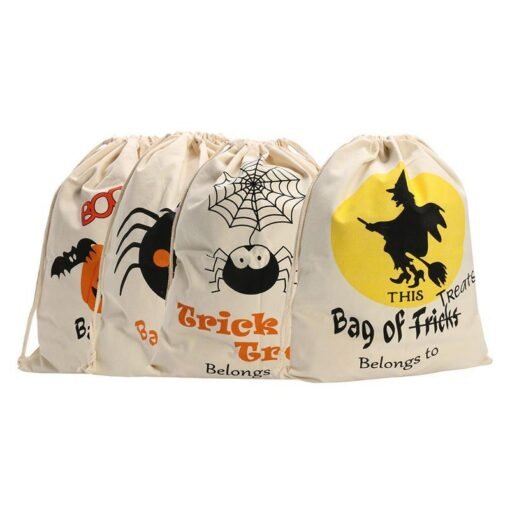 Gray Halloween Pumpkin Canvas Bags Beam Port Drawstring Sack Candy Gift Bags