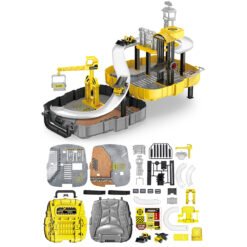 Dark Gray Construction Toys Sets Children's Construction Engineering Set Collection Model Vehicles Metal Tractor Toys Including Tire Shape Track Station Boy Toy Gift