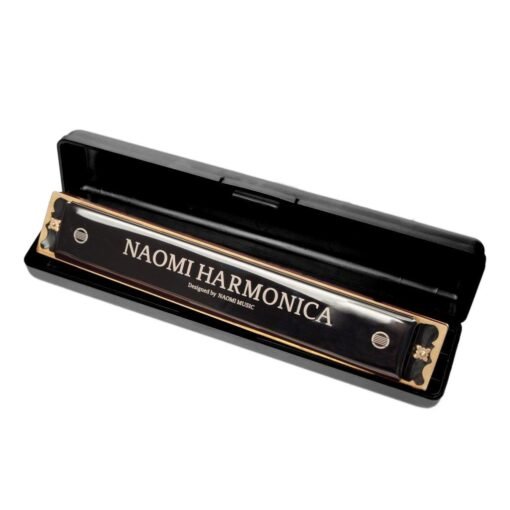Black NAOMI 24 Holes Tremolo Harmonica Key of C Stainless Steel Mouth Organ Harmonicas with Case