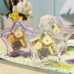 Tan Clear Hand Crank Music Box Star Wind Up Gurdy Melody Play Musical Movement Tunes