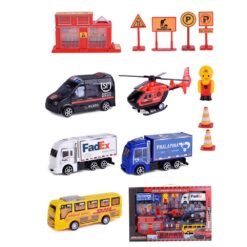 Slate Blue Multiple Styles Engineering Military Aviation Sanitation Fire Truck Car Diecast Model Toy Set for Kid Gift