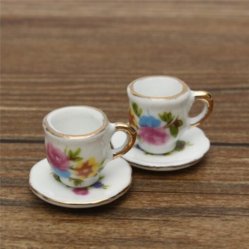 8pcs Porcelain Vintage Tea Sets Teapot Coffee Retro Floral Cups Doll House Decor Toy - Toys Ace