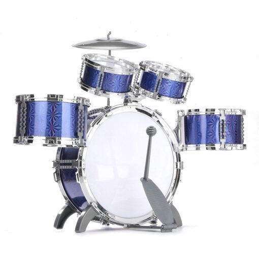 Slate Blue Kids Jazz Drum Set Kit Musical Educational Instrument 5 Drums 1Cymbal with Stool Drum Sticks Percussion Instrument