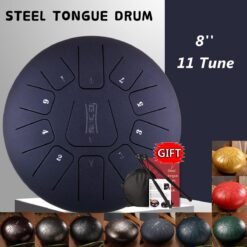 Dark Slate Gray HLURU 8" Steel Tongue Drum C Major 11 Note Handpan Tank Drum Instrument w/ Mallets Bag