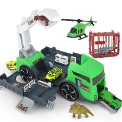 Medium Sea Green Dinosaurs Theme ABS Diecast Storage Push Sliding Car Toy Set for Kids Birthday Christmas Gift