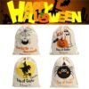 Gray Halloween Pumpkin Canvas Bags Beam Port Drawstring Sack Candy Gift Bags