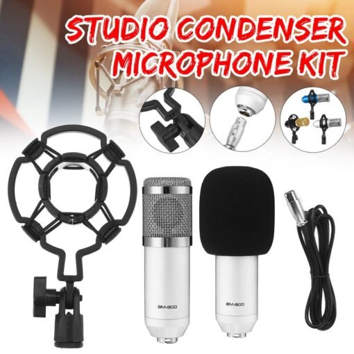 Black Bakeey Basic Condenser Microphone BM-800 Cardioid Studio Recording Microphone with Shock Mount XLR Cable
