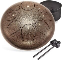 Steel Tongue Drum 8 Notes 9 Inch Pan Drum Percussion Steel Drum Instrument with Mallets, Mallet Bracket,Tonic Sticker and Travel Bag