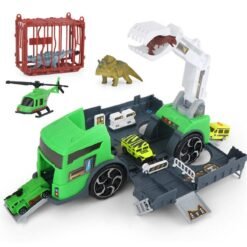 Medium Sea Green Dinosaurs Theme ABS Diecast Storage Push Sliding Car Toy Set for Kids Birthday Christmas Gift